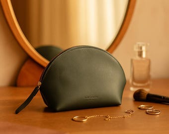 Custom Leather Makeup Bag | Personalized Cosmetic Bag for Travel