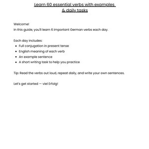 10-Day German Verb Challenge - Learn & Practice Essential Verbs / Learn German Verbs PDF