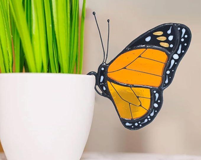 Stained Glass Monarch Butterfly Suncatcher: Garden & Home Decor