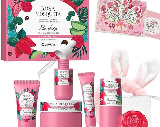 Rosehip Skincare Set: 6-Step Daily Routine with Handmade Soap