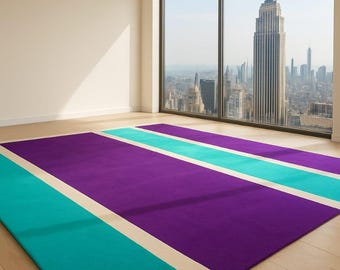 Purple and Teal Geometric Rug - Modern Color Block Area Rug