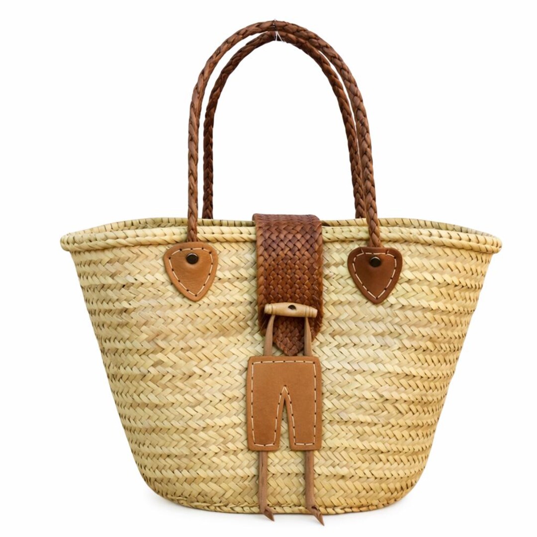 Handmade Moroccan Straw Bag Braided Leather Handles – French Market ...