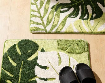 Abstract Leaves Bedside Carpet, Handmade Tufted Rug, Fluffy Non-Slip Bath Mat, Botanical Area Rug for Living Room Decor, Housewarming Gifts.