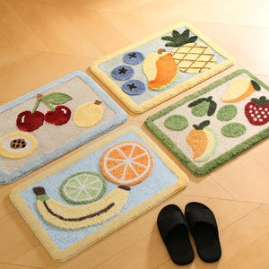 Alfombra de mechones con frutas, antideslizante, estilo cottagecore, con estética de piña y frutas, decoración moderna para el baño, regalos de inauguración.