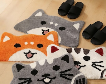 Lustiger Katzen getuftet Teppich, rutschfeste süsse Kitty Badematte, Cottagecore Ästhetik Teppich, modernes Zuhause Badezimmertür Dekor, Einweihungsparty