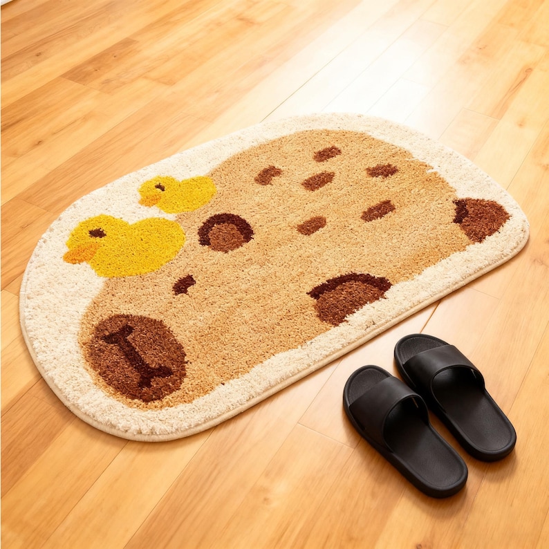 Capybara Rug Rectangle Cute Capybara Tufted Rug, Panda Bath Carpet, Dog Bedroom Rug, Non-slip ...