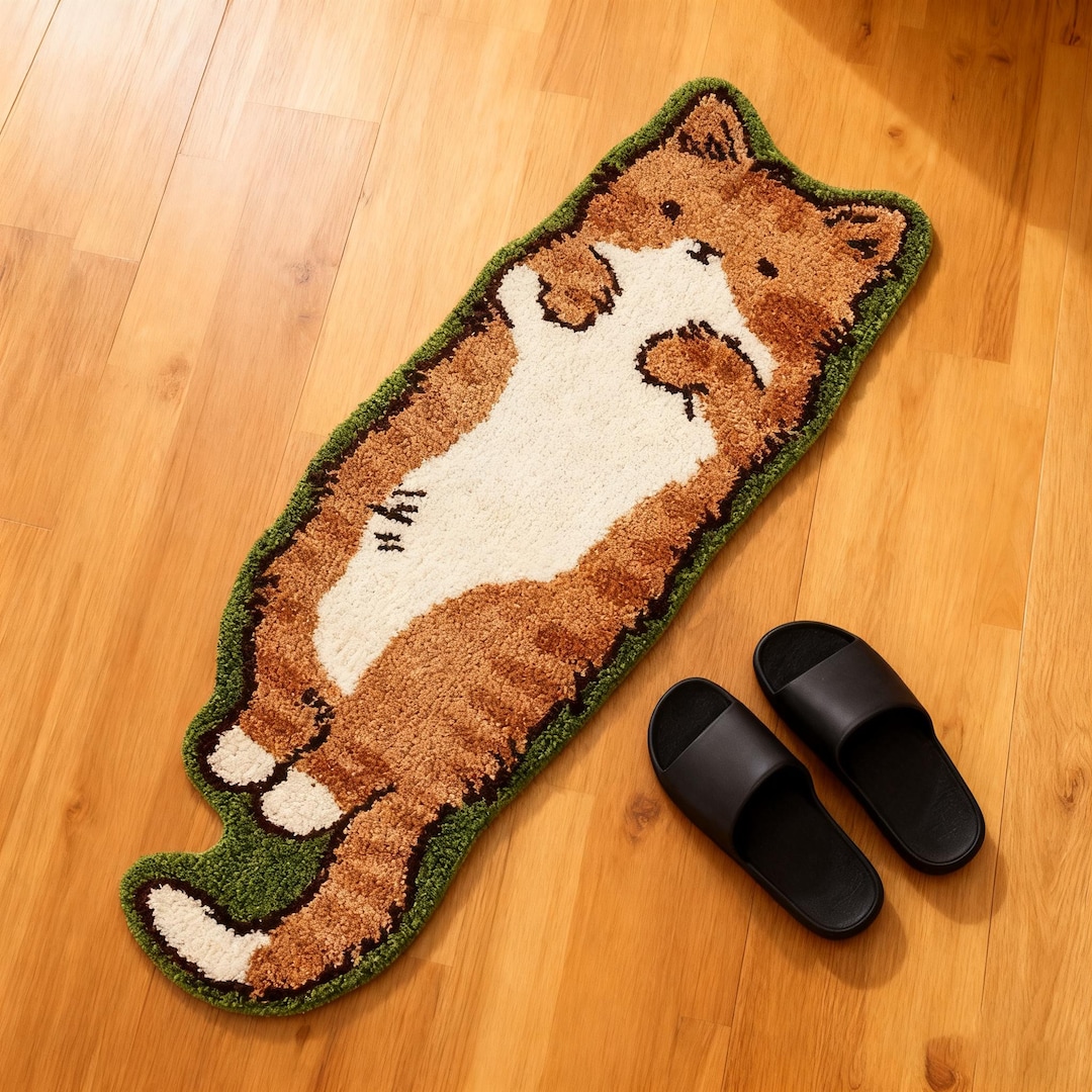 Rat Shaped Rug Kawaii Cat Long Tufted Rug, Washable Non-slip Bedside Floor Mat, Mat ...