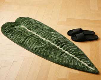 Tropical Plant Leaf Tufted Rug, Caladium Leaf Fluffy Accent Mat, Monstera Leaves Washable Green Bedroom Carpet, Abstract Aesthetics Bath Rug