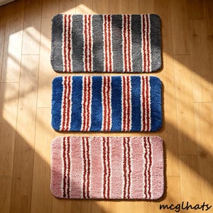 Modern Simple Tufted Ins Simple Stripe Bath Mat, Thick Plush Absorbent Rug, Non Slip for Bathroom Kitchen, Pink Blue Gray, 40x60 50x80cm.