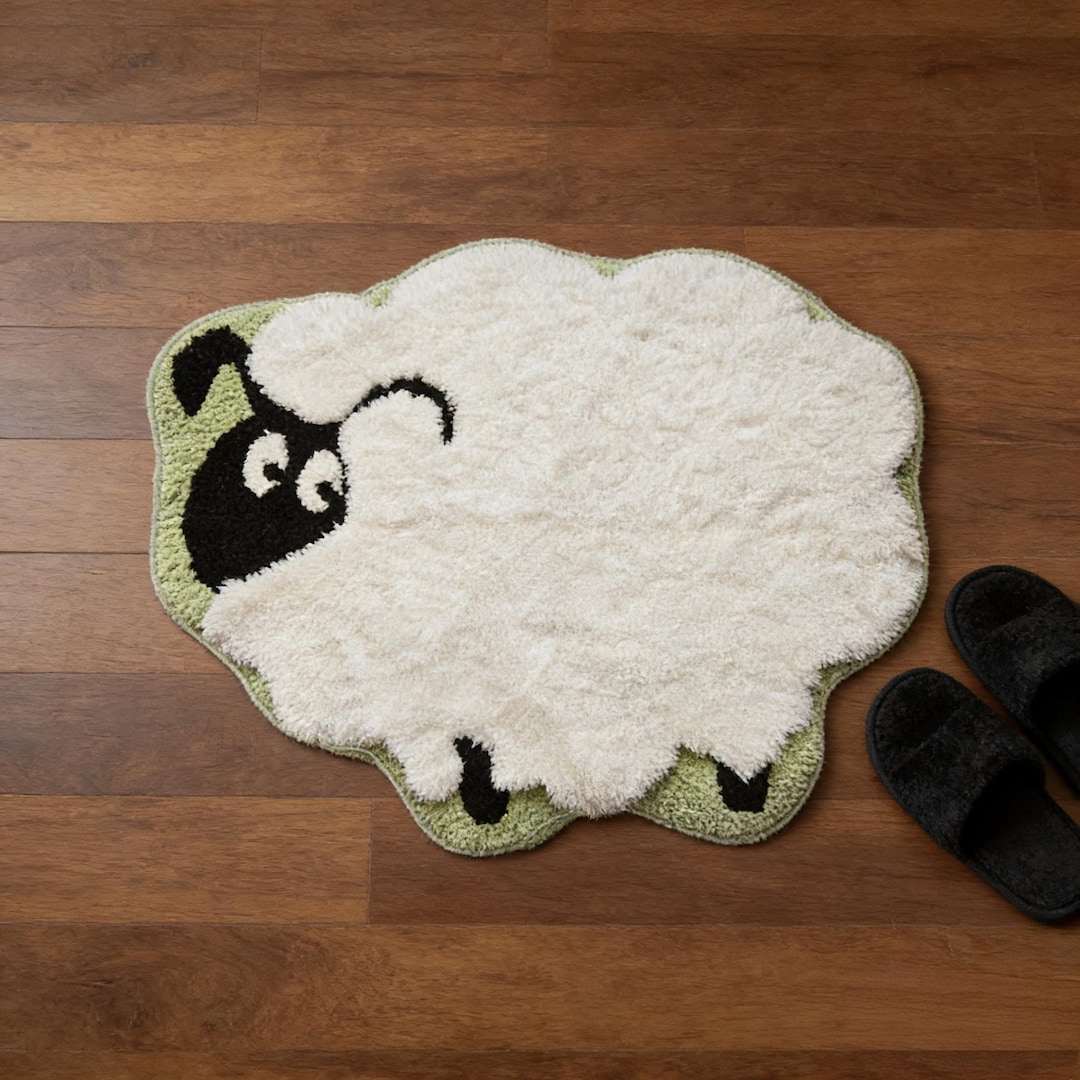Whimpsy Rug Sheep Funny Sheep Bedside Rug, Cute Handmade Tufted Carpet, Washable Non-slip ...