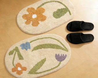 Aesthetic Flower Carpet, Cottagecore Non-Slip Mat, Aesthetics Bath Carpet, Modern Bathroom Decor, Housewarming Gifts, Handmade Tufted Rug