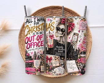 Funny Christmas Office Tumbler Wrap PNG, 20oz Skinny Tumbler Sublimation, Work Humor Coffee Skeleton Design, Holiday Digital Download