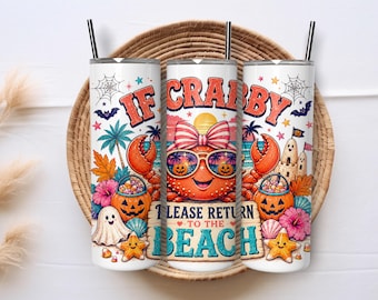 Crab Tumbler Wrap PNG, Beach Halloween 20 oz Skinny Tumbler Sublimation Design, Coastal Summer Digital Download