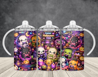 Gamer Halloween Club 12oz Kids Sippy Cup PNG, Cute Halloween Gamer Sublimation Design, Kids Cup Wrap Digital Download