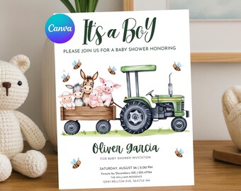 Editable Tractor BabyShower Invitation It’s A Boy Country Ranch Farm Theme Digital Download Rustic Cowboy Baby Party Template