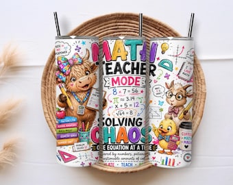 Math Teacher 20oz Skinny Tumbler Wrap PNG, Solving Chaos Teacher Sublimation, Colorful Math Classroom Digital Download Gift