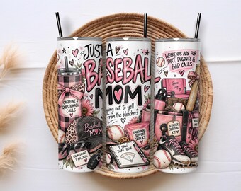 Baseball Mom Tumbler Wrap PNG, Pink Leopard 20oz Skinny Sublimation, Game Day Sports Mom Bleacher Gift Digital Download