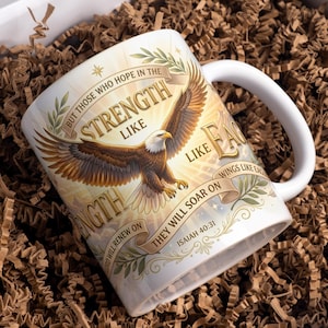 Eagle Bible Verse Mug Wrap PNG, Isaiah 40 31 Christian Sublimation Design, Faith 11oz 15oz Mug Digital Download