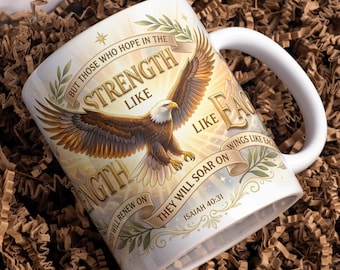 Eagle Bible Verse Mug Wrap PNG, Isaiah 40 31 Christian Sublimation Design, Faith 11oz 15oz Mug Digital Download