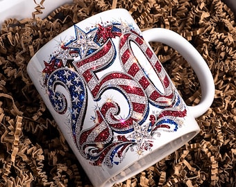4th of July 250 Mug Wrap PNG, Independence Day Party Tumbler Design, Patriotic Glitter USA Flag Sublimation Download