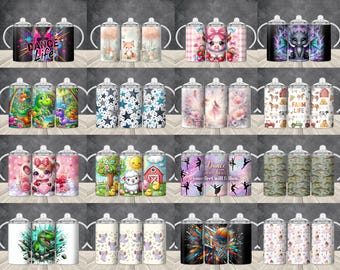 12oz Kids Tumbler Wraps Bundle PNG Sublimation Design  Flip Top Sippy Cup Wraps Tumblers  Digital Download