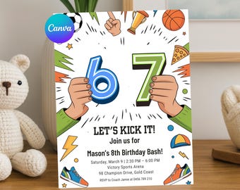 Editable 6-7 Birthday Invitation, Funny Sports Meme Party Invite, Trending Six Seven Theme, Digital Download Template