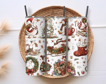 Christmas Goose Tumbler Wrap PNG, Silly Goose 20oz Skinny Sublimation Design, Funny Holiday Goose Digital Download, Merry Goosmas