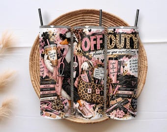 Off Duty Nurse Tumbler Wrap PNG, Funny Goose Nurse 20oz Skinny Sublimation, Pink Leopard RN Medical Humor Gift Digital Download