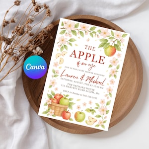 Apple of Our Eye Baby Shower Invitation Template | Fall Apple Baby Shower Invite | Gender Neutral Fruit Baby Shower Digital Download