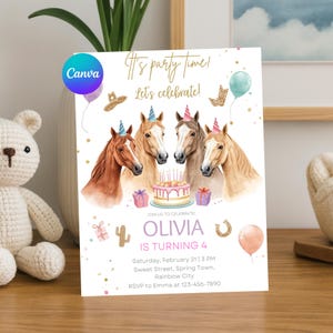 Horse Birthday Invitation, Cowgirl party invite, Pony Party Invite, Equestrian Birthday, Editable Digital Download