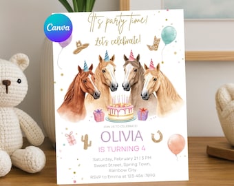 Horse Birthday Invitation, Cowgirl party invite, Pony Party Invite, Equestrian Birthday, Editable Digital Download