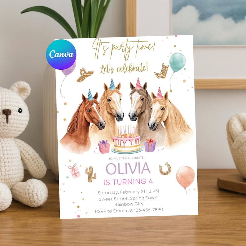 Horse Birthday Invitation, Cowgirl party invite, Pony Party Invite, Equestrian Birthday, Editable Digital Download