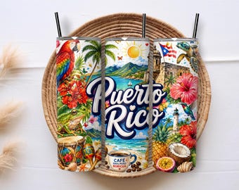 Puerto Rico Flag Soy Boricua Pride 20oz Skinny Tumbler Sublimation PNG Wrap, Puerto Rican PNG Digital Download