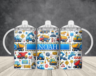 12oz Construction Kids Sippy Cup Wrap PNG, Personalized Boys Tumbler Design