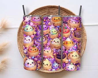 Halloween Dumpling Tumbler Wrap PNG | 20oz Skinny Straight, Kawaii Pastel Rainbow Cute Food, Squishy Style Design