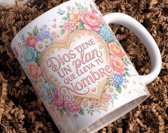 Spanish Bible Verse Mug Wrap PNG, Christian Faith Sublimation Design, Religious 11oz 15oz Mug Download