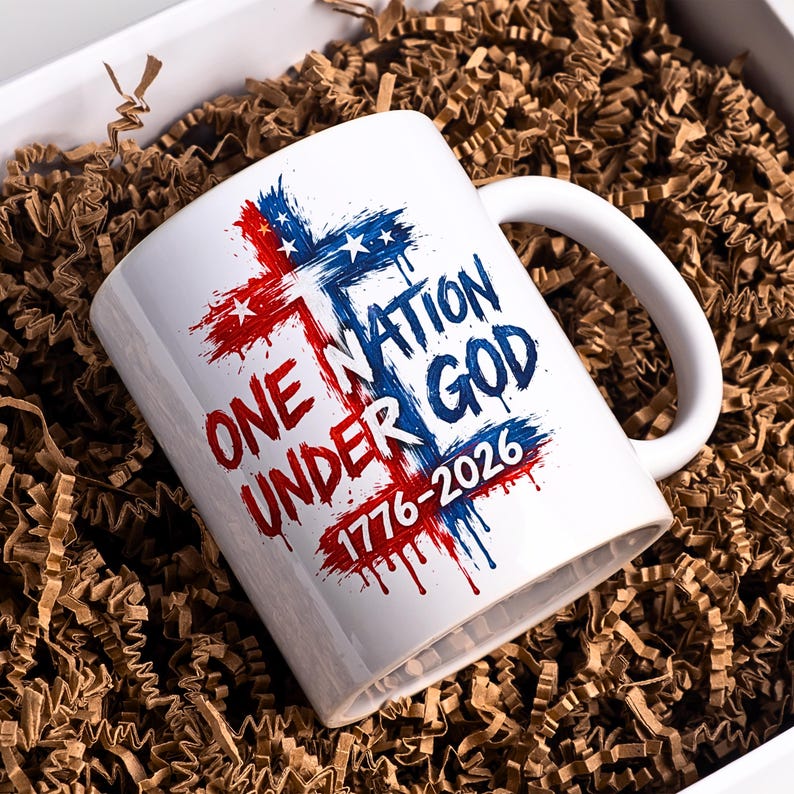 One Nation Under God 2026 Mug Wrap PNG Patriotic Sublimation Design 11oz 15oz Fourth of July USA Coffee Cup Retro Americana