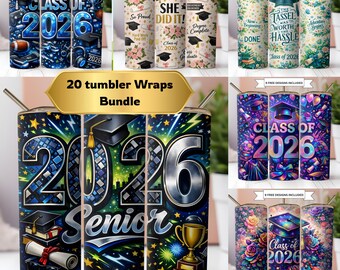 Class of 2026 Tumbler Wrap Bundle PNG 20oz Skinny Sublimation Design Graduation 2026 Digital Download for Resale