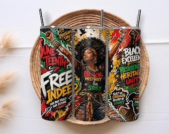 Juneteenth 20oz Skinny Tumbler Sublimation PNG Wrap, Freedom Celebration Afro Art Design Digital Download