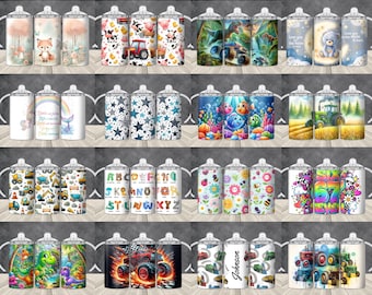 12oz Kids Tumbler Wraps Bundle PNG Sublimation Design  Flip Top Sippy Cup Wraps Tumblers  Digital Download