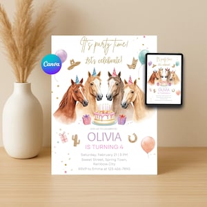 Horse Birthday Invitation, Cowgirl party invite, Pony Party Invite, Equestrian Birthday, Editable Digital Download