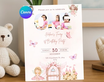 Fairy First Birthday Invitation Girl 1st Birthday Invitation Photo Birthday Invite 1 st Birthday Girl Whimsical Fairy Theme Digital Template