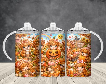 Pumpkin Patch Highland Cow 12oz Kids Sippy Cup PNG, Cute Fall Cow Sublimation Design, Autumn Kids Cup Wrap Digital Download