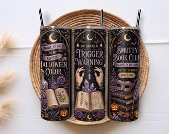 Witchy Halloween Gothic Smut Reader 20oz Skinny Tumbler Wrap PNG, Dark Romance Boho Purple Sublimation Design