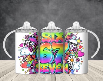 Six  Seven Birthday Sippy Cup Tumbler Design PNG, 12oz Kids Sublimation, 6 7 Birthday Gifts Toddler Tumbler, Instant Digital Download