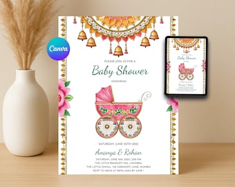 Editable Indian Baby Shower Invitation Template Godh Bharai Celebration Card Traditional Hindu Cultural Baby Shower Event Invite