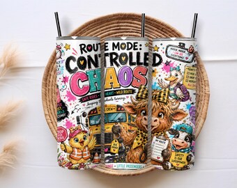 School Bus Driver Tumbler Wrap PNG, Controlled Chaos 20oz Skinny Sublimation Design, Bus Driver Appreciation Gift Digital Download