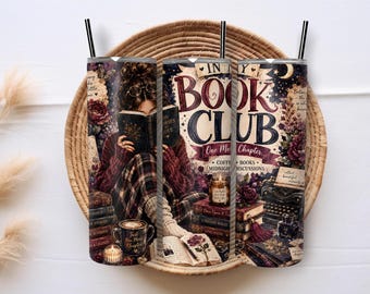 Book Club 20oz Skinny Tumbler Sublimation PNG Wrap, Cozy Reader Books Coffee Design Digital Download