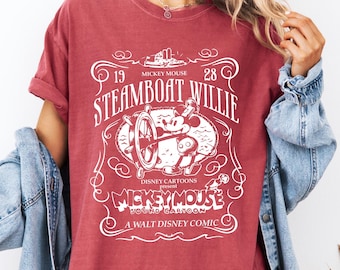 Comfort Colors® Vintage Steamboat Willie Shirt, Retro Disney Mickey Mouse Cartoon Tee