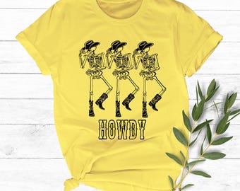 Howdy Cowboy Skeleton T-Shirt, Dancing Skeleton Tee, Vintage Boho Western Shirt, Unisex